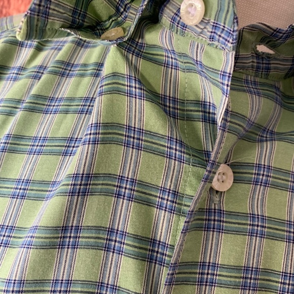FINAL $ MENS LACOSTE GREEN/BLUE PLAID BUTTON UP - Picture 3 of 8